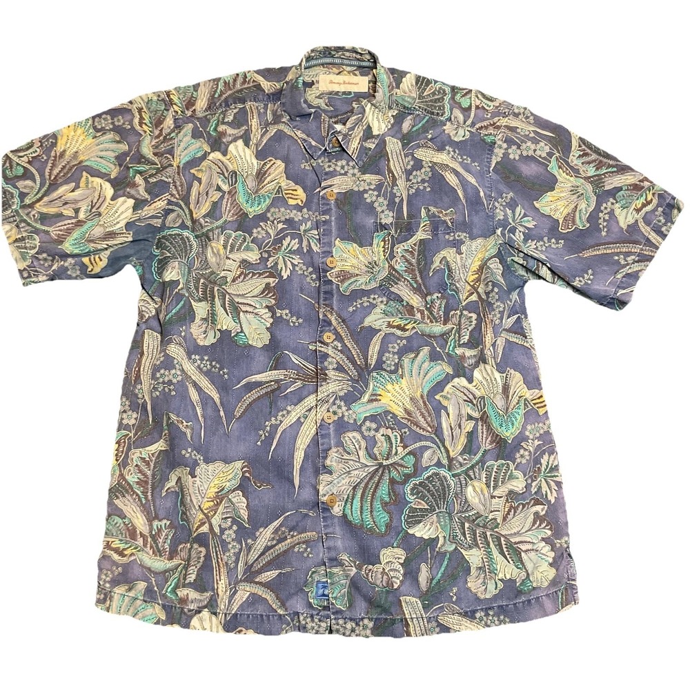 Tommy Bahama Hawaiian Shirt Men's L Multicolor Silk Tropical Floral Aloha Beach